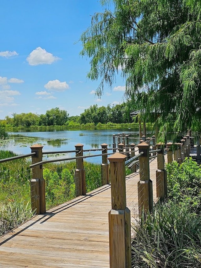 dock area featuring a water view