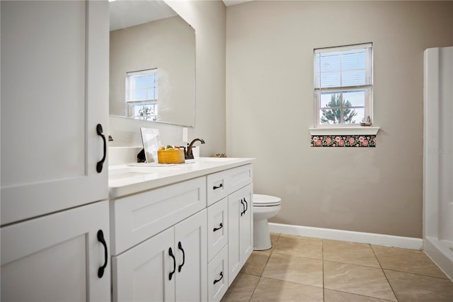 bathroom with tile patterned flooring, vanity, and toilet