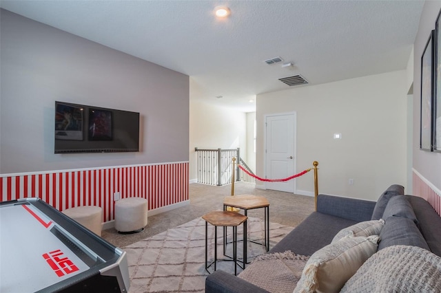 living room with light colored carpet