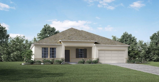 view of front of property featuring a garage and a front yard