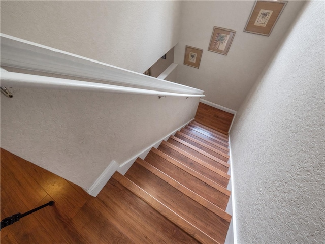 stairway with hardwood / wood-style floors