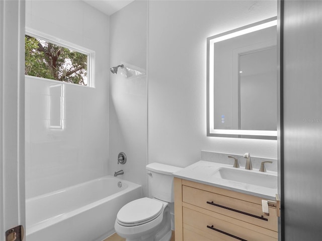 full bathroom with vanity, toilet, and bathing tub / shower combination