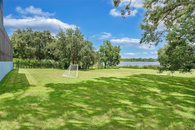 view of yard with a water view