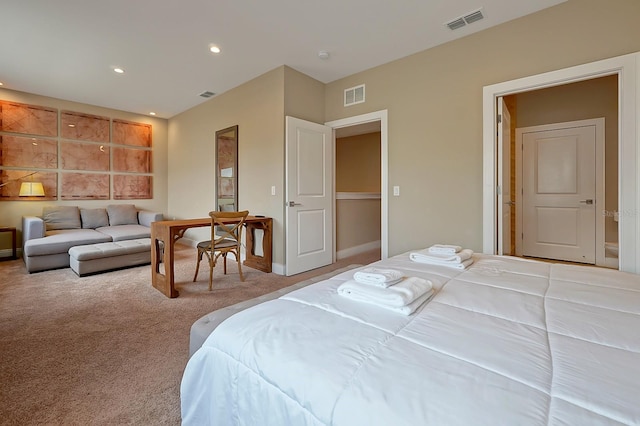 bedroom with light carpet