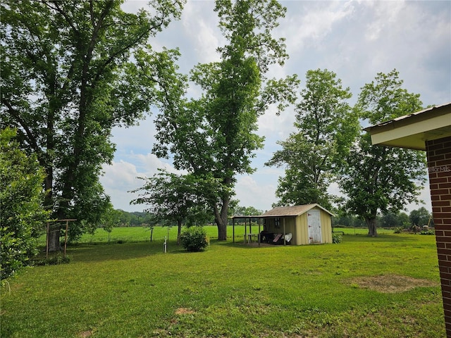 view of yard with a storage unit