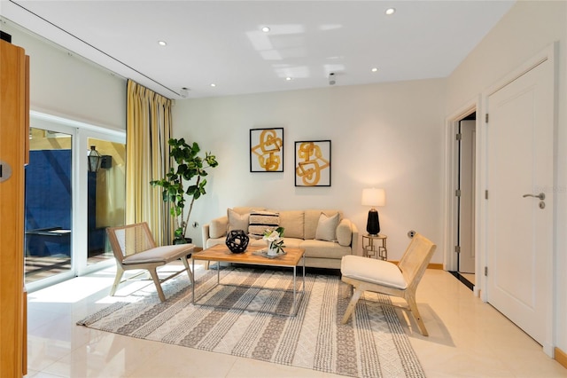 living room with light tile patterned floors