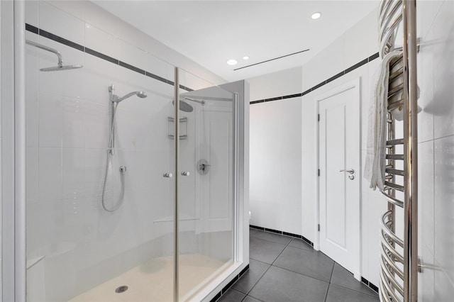 bathroom featuring tile patterned floors and walk in shower