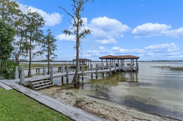 view of dock featuring a water view