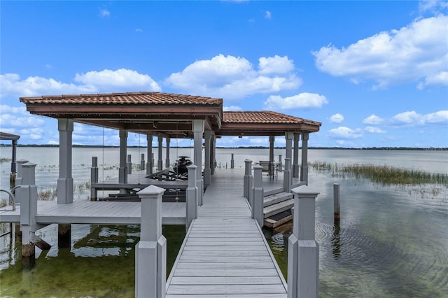 dock area featuring a water view