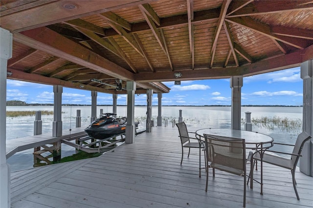 dock area with a water view