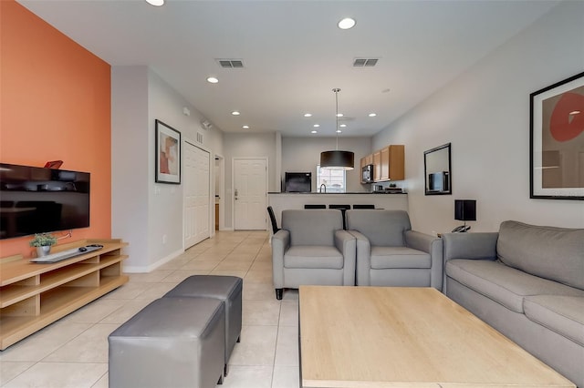 tiled living room with sink