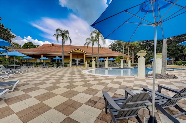 view of pool featuring a patio area