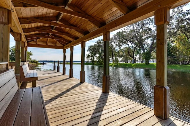 view of dock with a water view