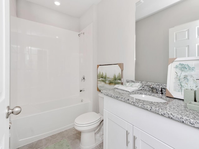 full bathroom featuring vanity, toilet, tile floors, and shower / bathtub combination