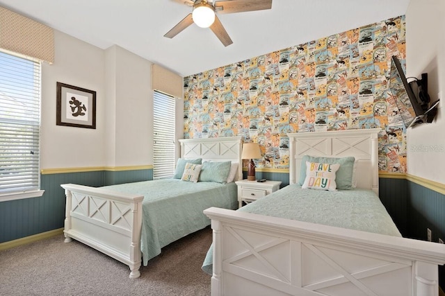 bedroom featuring carpet floors and ceiling fan