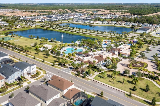 bird's eye view featuring a water view