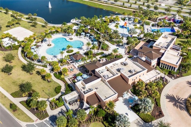 bird's eye view featuring a water view