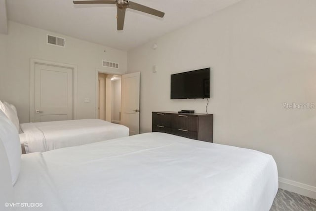 bedroom with carpet flooring and ceiling fan