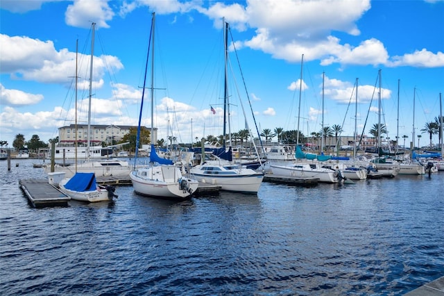 view of dock with a water view