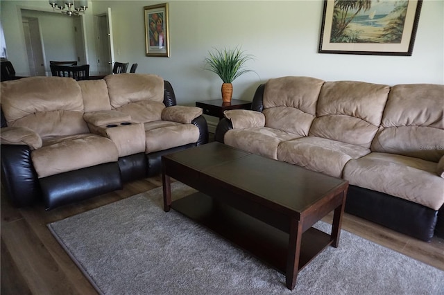 living room with dark wood-type flooring