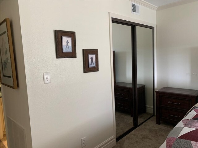 carpeted bedroom with a closet