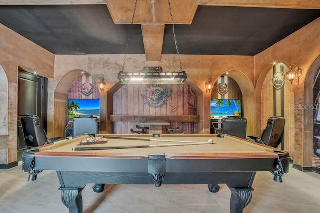 playroom with light tile flooring and pool table