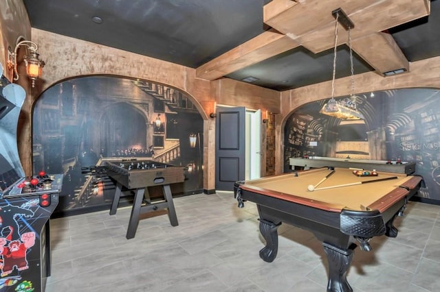 game room featuring pool table and light tile floors