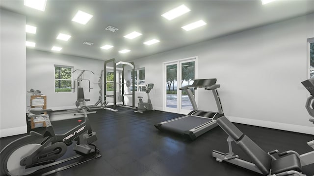 workout area with visible vents and baseboards