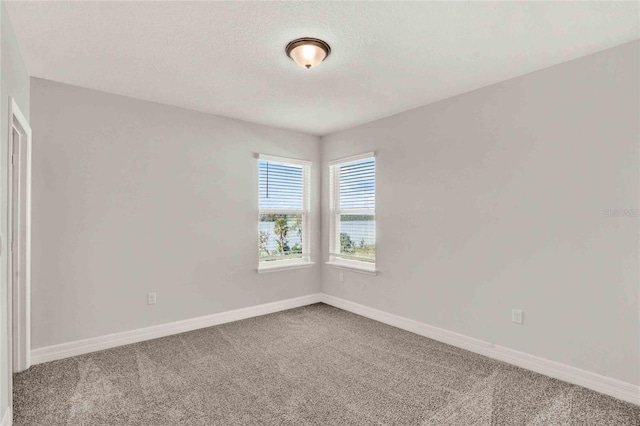 empty room with carpet and a textured ceiling