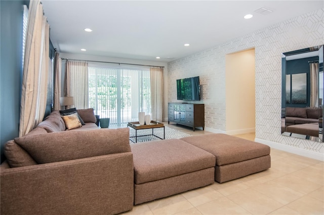 living room with light tile floors