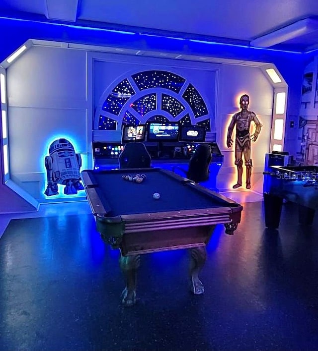 rec room with billiards