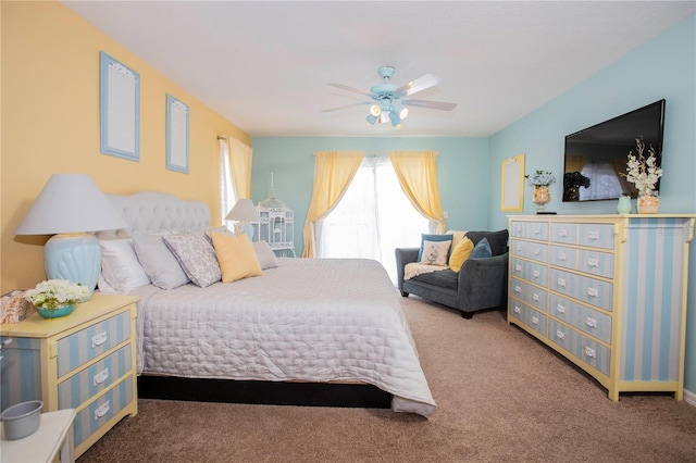 bedroom with carpet floors and ceiling fan