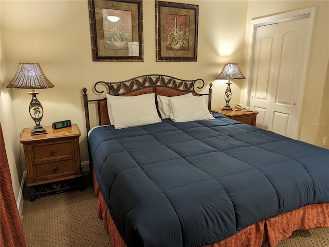 carpeted bedroom featuring a closet