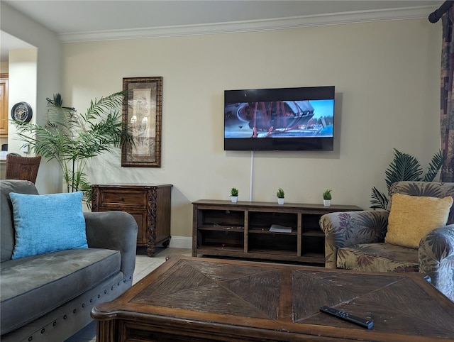 living room featuring ornamental molding