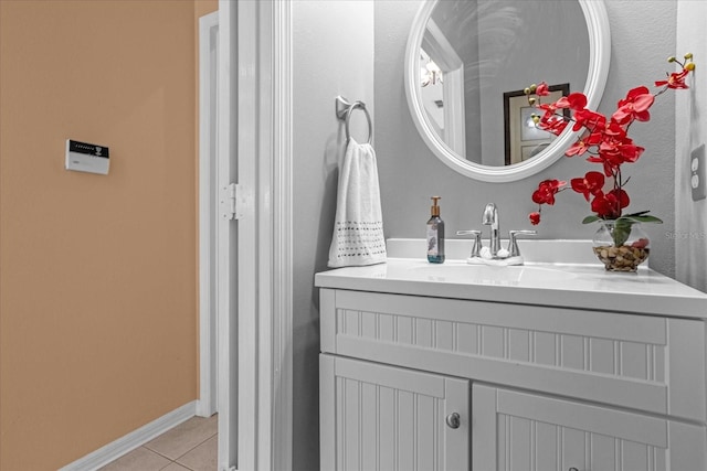 bathroom with tile flooring and oversized vanity