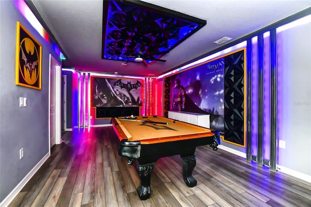 rec room with billiards and dark wood-type flooring