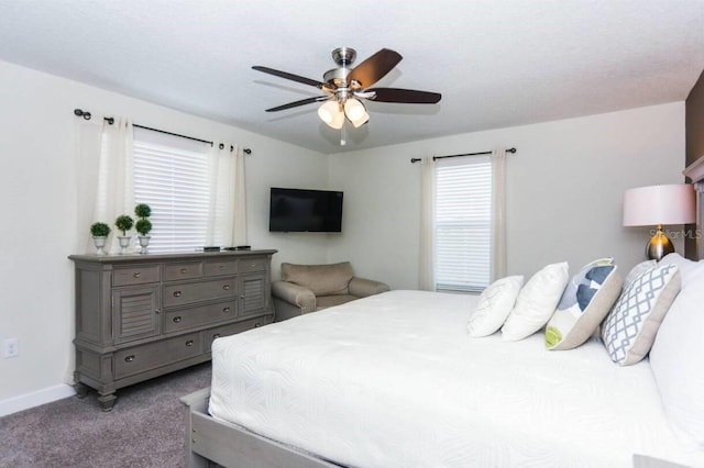 bedroom featuring carpet and ceiling fan