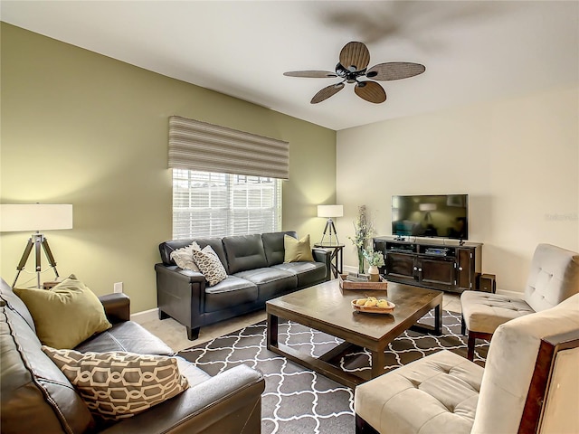 living room with ceiling fan