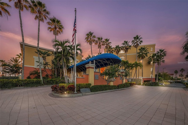 view of property at dusk