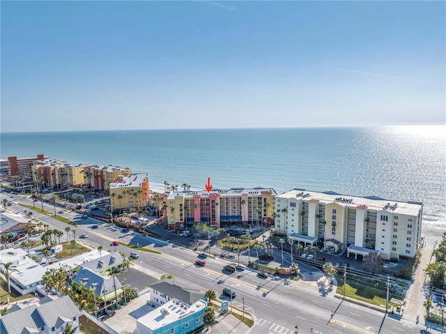 drone / aerial view with a water view and a city view