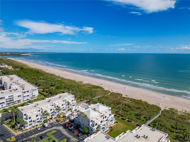 aerial view featuring a beach view and a water view