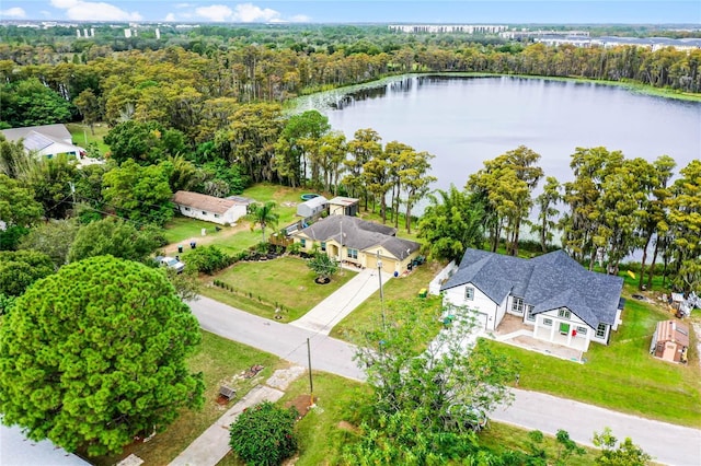 bird's eye view featuring a water view