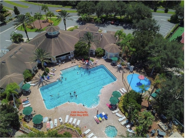 view of swimming pool with a patio