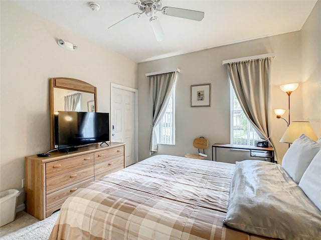 bedroom featuring carpet flooring and ceiling fan