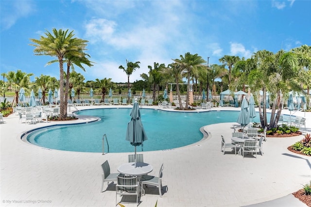 view of swimming pool with a patio