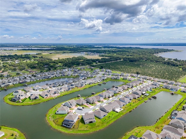 aerial view with a water view