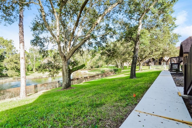 view of yard with a water view