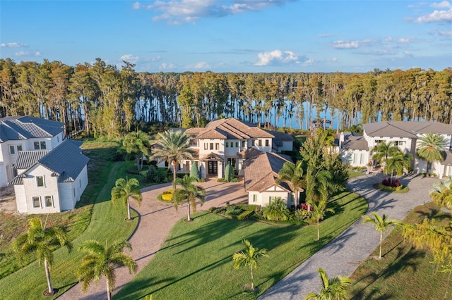 aerial view featuring a water view