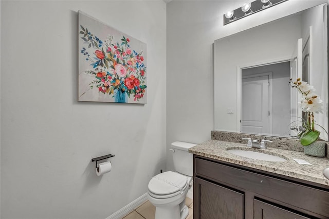 bathroom featuring toilet, tile patterned flooring, and vanity