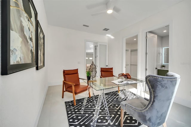 interior space featuring ceiling fan